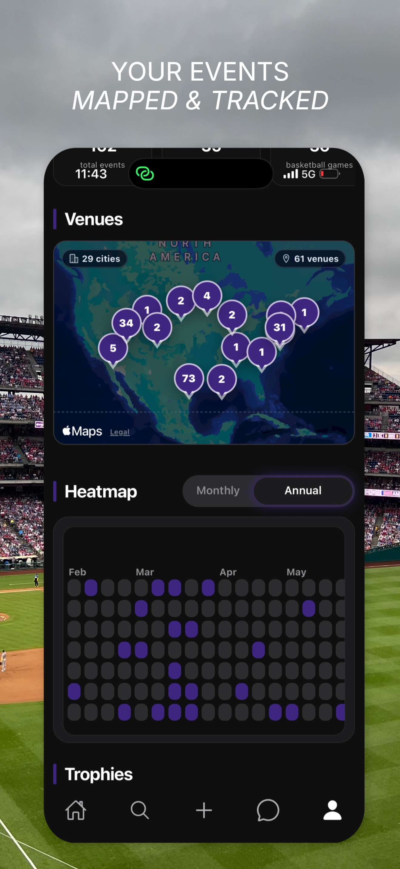 tcktd — map venues and track your event history